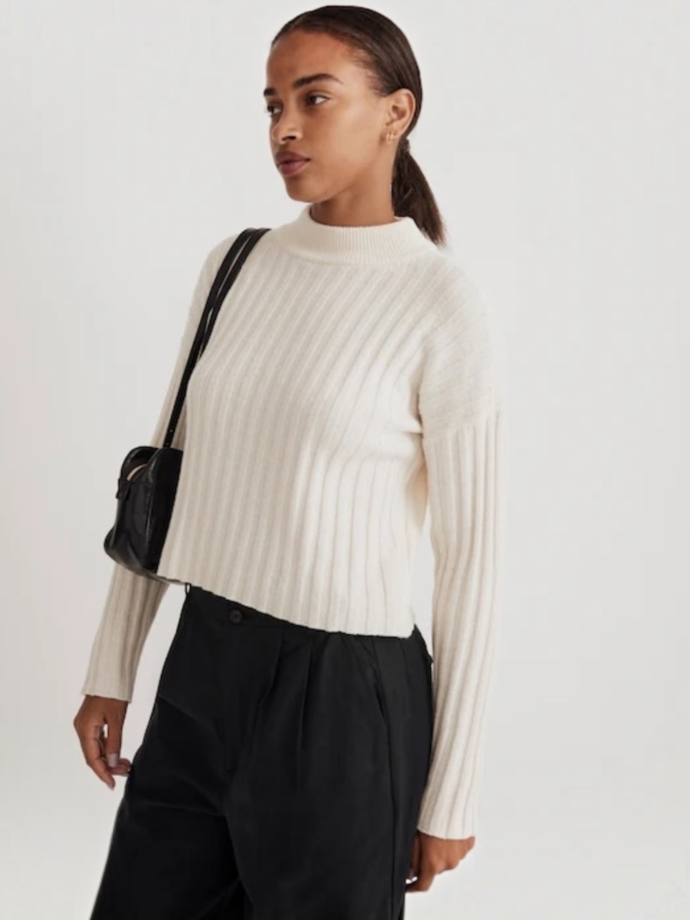 Madewell Cream Ribbed Mock-Neck Cropped Sweater Size Extra Large